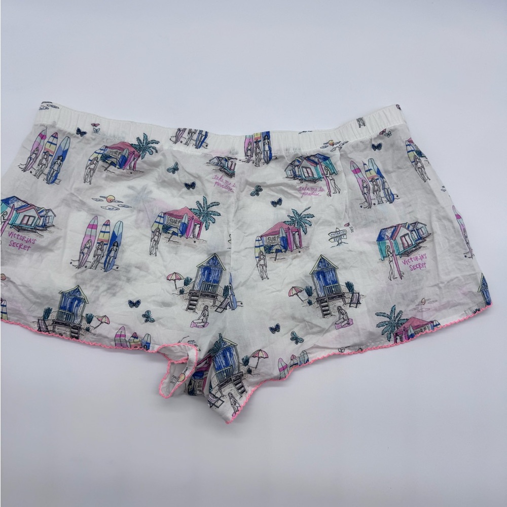 Victoria's Secret White Printed‎ Beach/Surf Scene Lounge Shorts, L - Picture 2 of 12